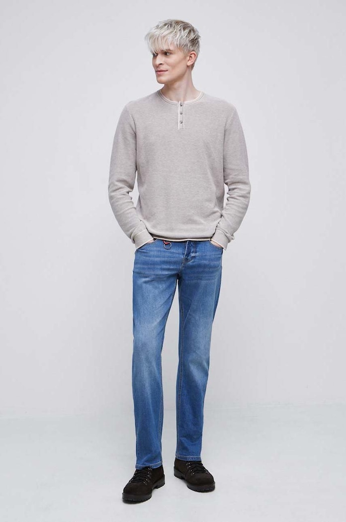 Sweter bawełniany męski z fakturą kolor beżowy RS23.SWM013 beżowy RS23
