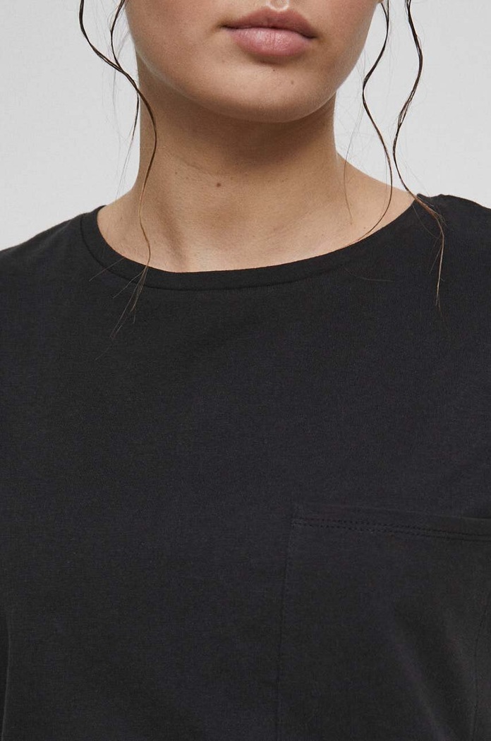 T-shirt bawełniany damski gładki kolor czarny RS23.TSD091
