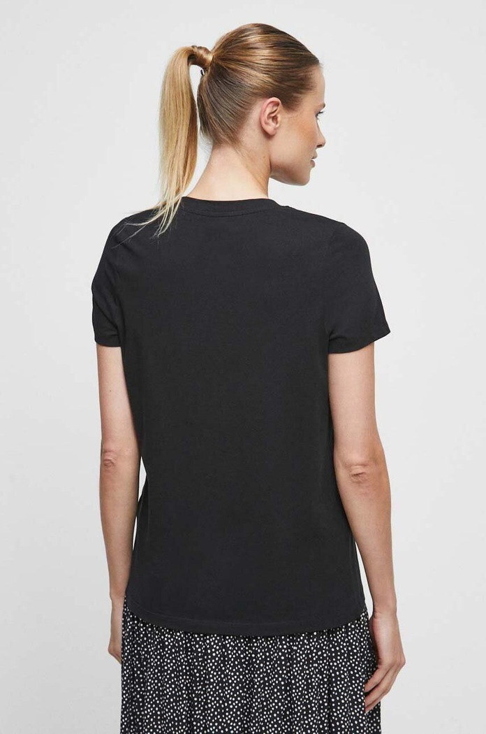 Odzież T-shirt bawełniany damski z nadrukiem z domieszką elastanu kolor czarny RS23-TSD865 czarny