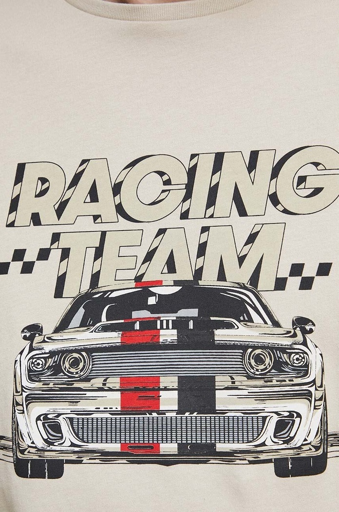 T-shirt bawełniany męski z nadrukiem kolor beżowy RS23.TSM308 beżowy