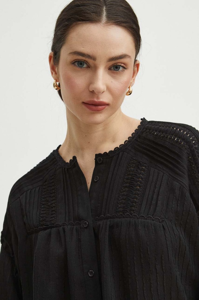 Bluzka damska oversize z ozdobnymi wstawkami kolor czarny RS24-BDD503 czarny
