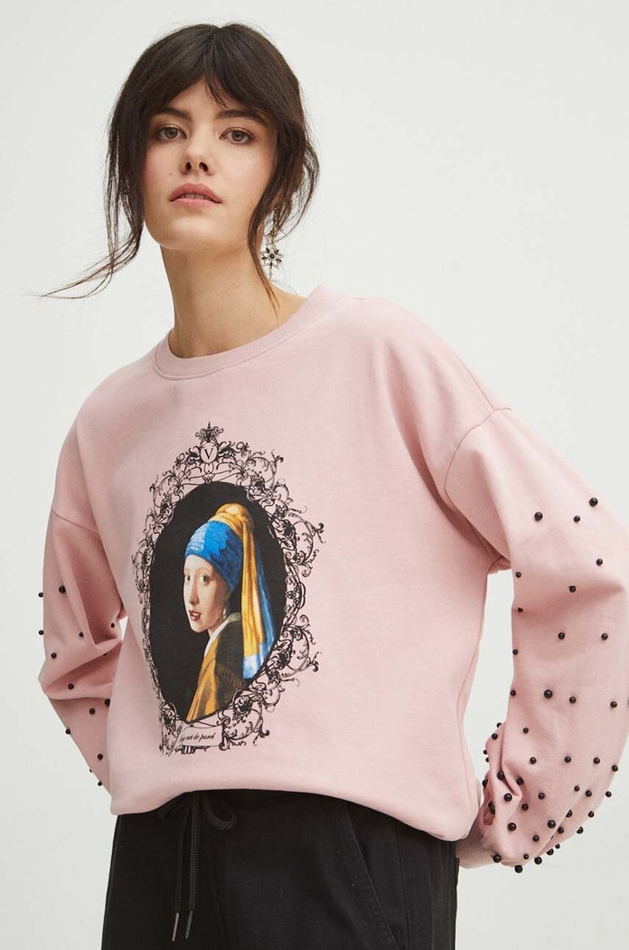Bluza damska z kolekcji Eviva L'arte z aplikacją kolor różowy RS24.BLD253 różowy RS24