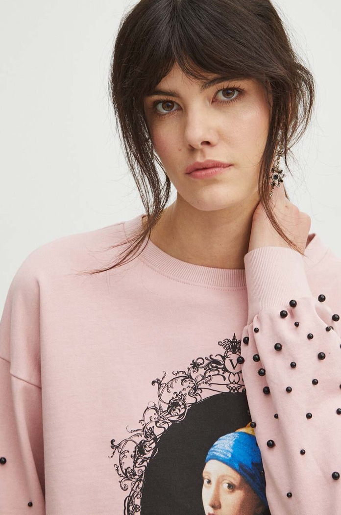 Bluza damska z kolekcji Eviva L'arte z aplikacją kolor różowy RS24.BLD253 różowy