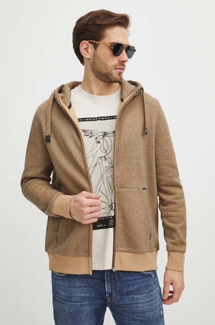 Bluza męska z kapturem wzorzysta kolor beżowy z kapturem beżowy RS24-BLM600