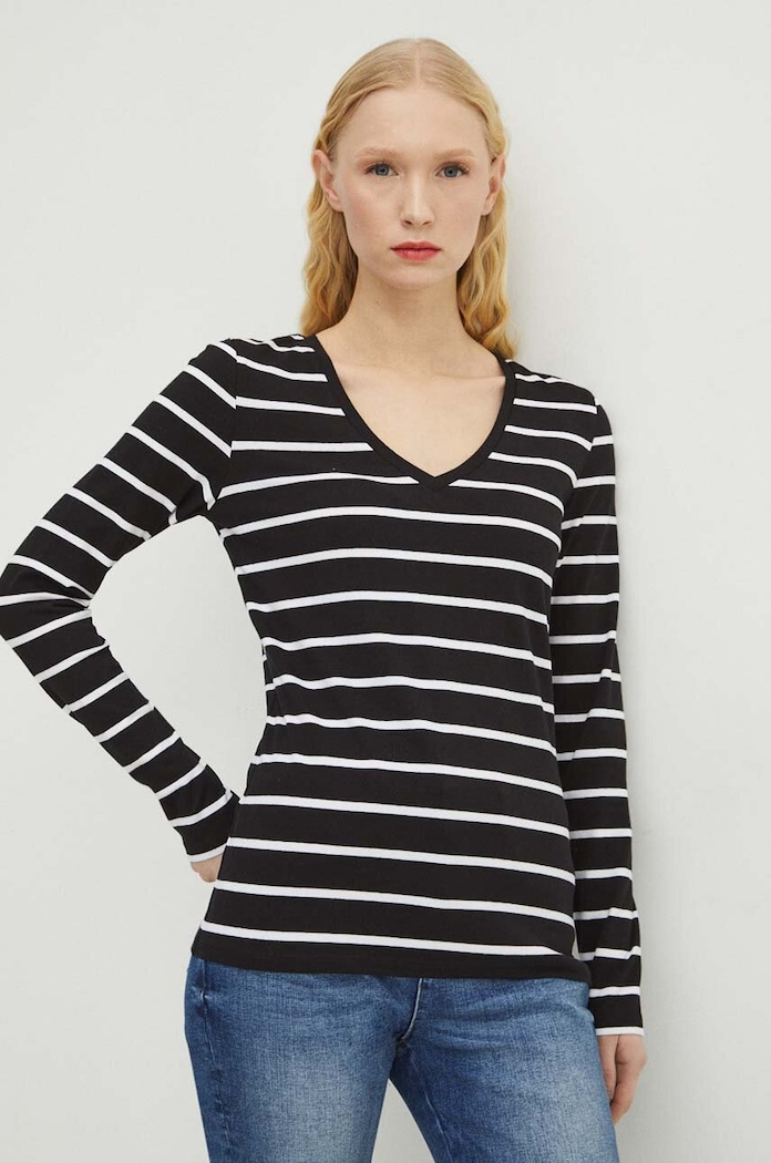Longsleeve bawełniany damski kolor czarny szpic czarny RS24-BUD010
