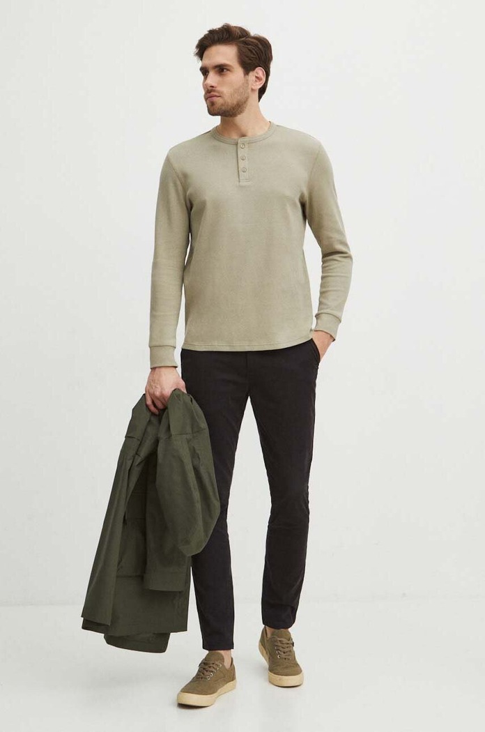 Longsleeve bawełniany męski z fakturą kolor zielony bawełna zielony RS24-BUM501