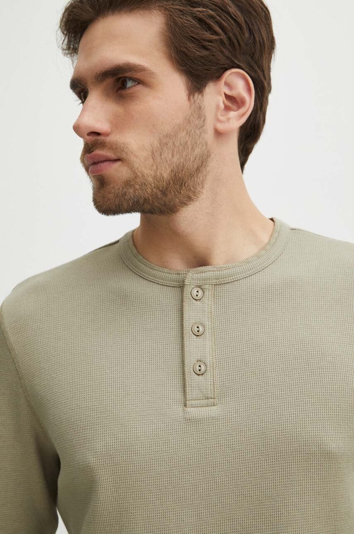 Longsleeve bawełniany męski z fakturą kolor zielony RS24-BUM501 zielony
