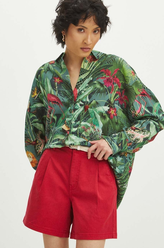 Koszula damska oversize z wiskozy wzorzysta kolor multicolor casual multicolor RS24-KDD701