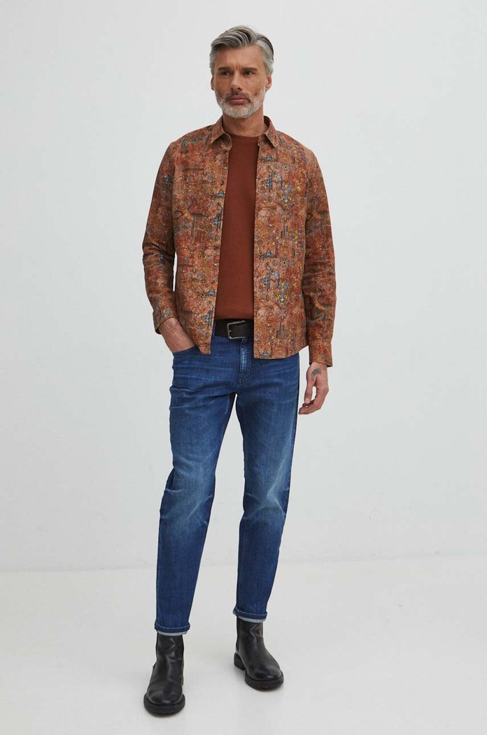 Odzież Koszula z lnem męska z kołnierzykiem klasycznym kolor fioletowy RS24.KDM500 fioletowy