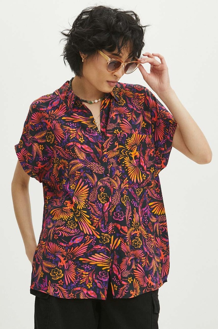 Koszula damska oversize wzorzysta kolor multicolor casual multicolor RS24-KKD071