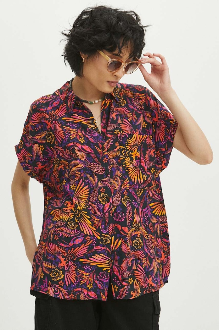 Koszula damska oversize wzorzysta kolor multicolor casual multicolor RS24-KKD071