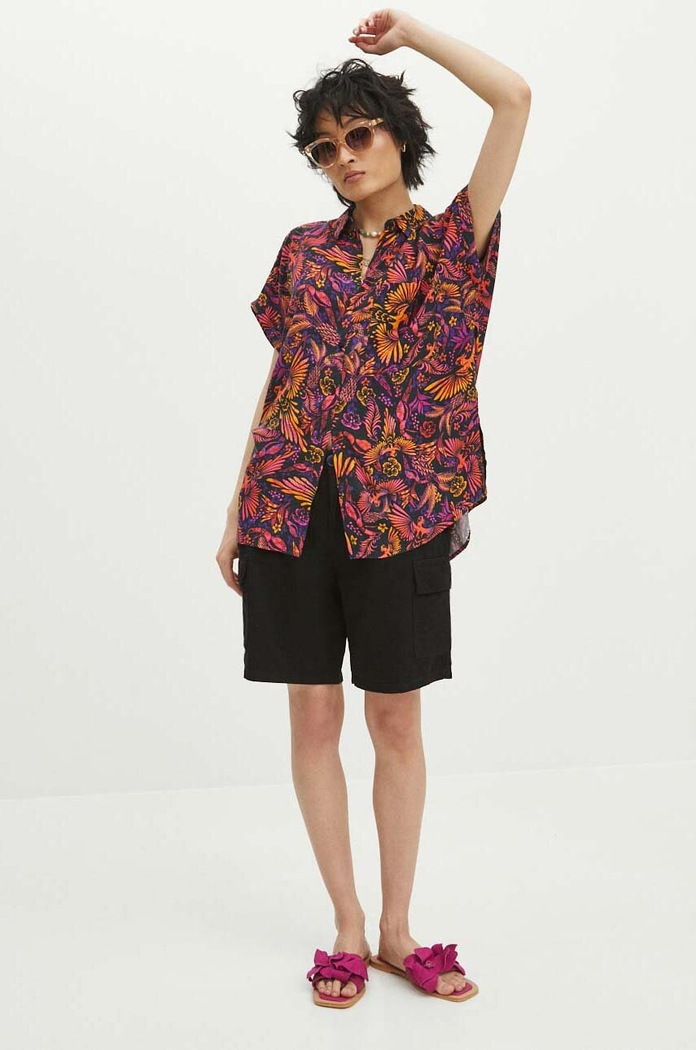 Koszula damska oversize wzorzysta kolor multicolor RS24-KKD071 multicolor RS24