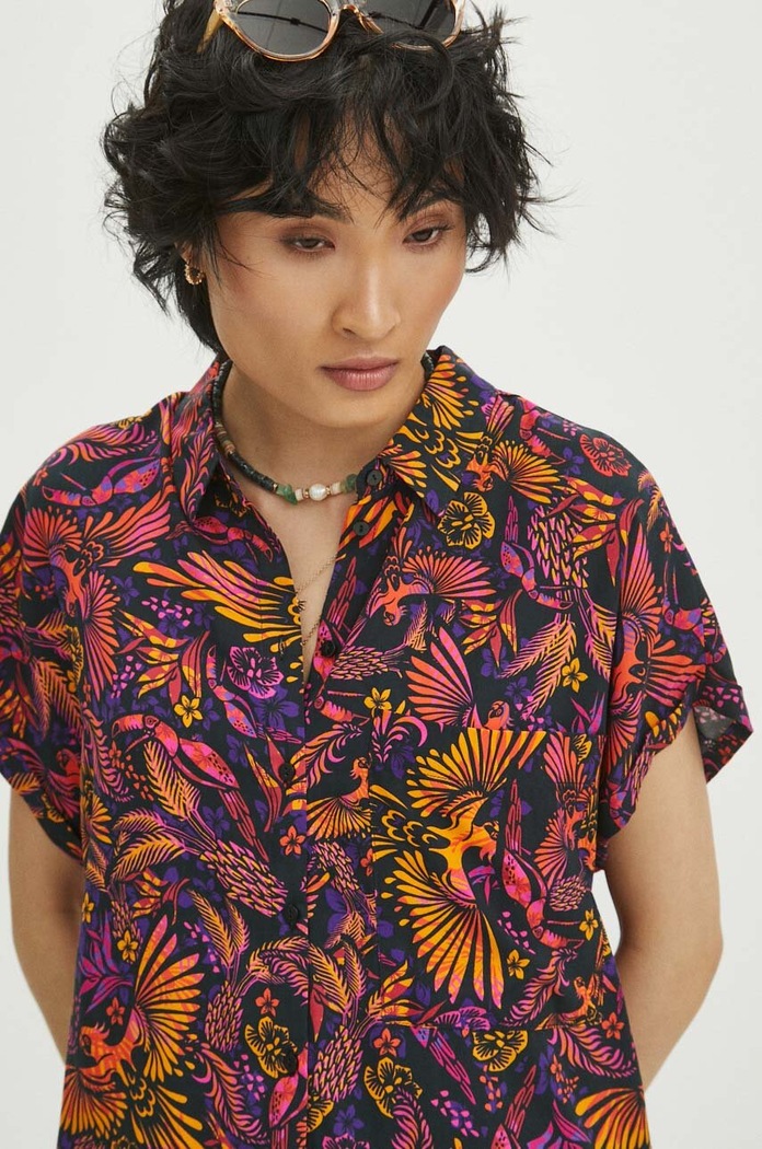 Koszula damska oversize wzorzysta kolor multicolor multicolor RS24-KKD071