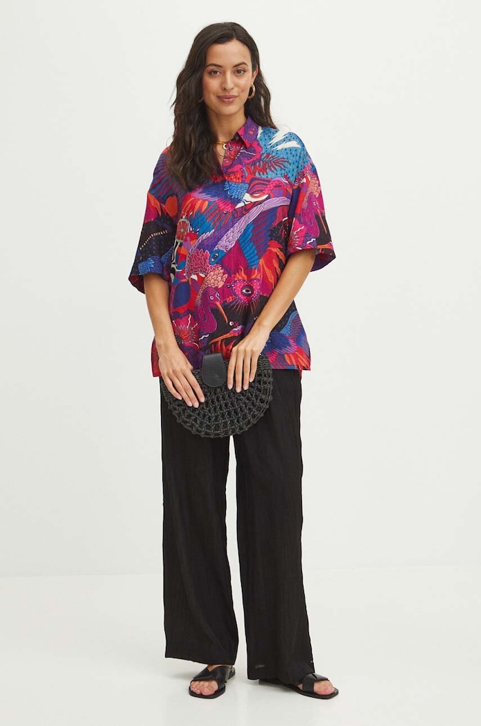 Koszula damska oversize wzorzysta kolor multicolor RS24-KKDB00 multicolor RS24