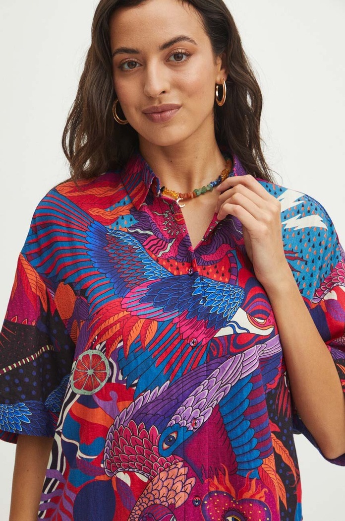 Koszula damska oversize wzorzysta kolor multicolor multicolor RS24-KKDB00