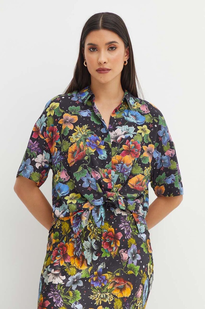 Koszula damska oversize wzorzysta kolor czarny casual czarny RS24-KKDC00