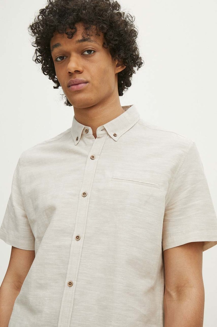 Lněná košile pánská s límcem button down béžová barva RS24-KKM070 béžová