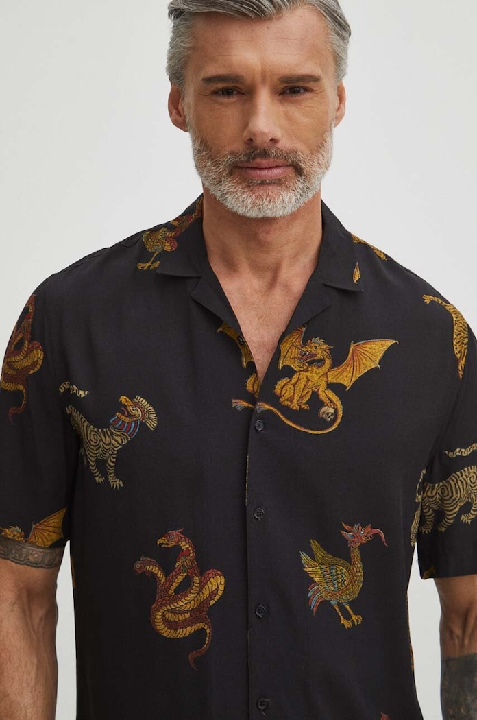 Koszula męska z wiskozy z kołnierzykiem typu resort kolor multicolor casual multicolor RS24-KKM500