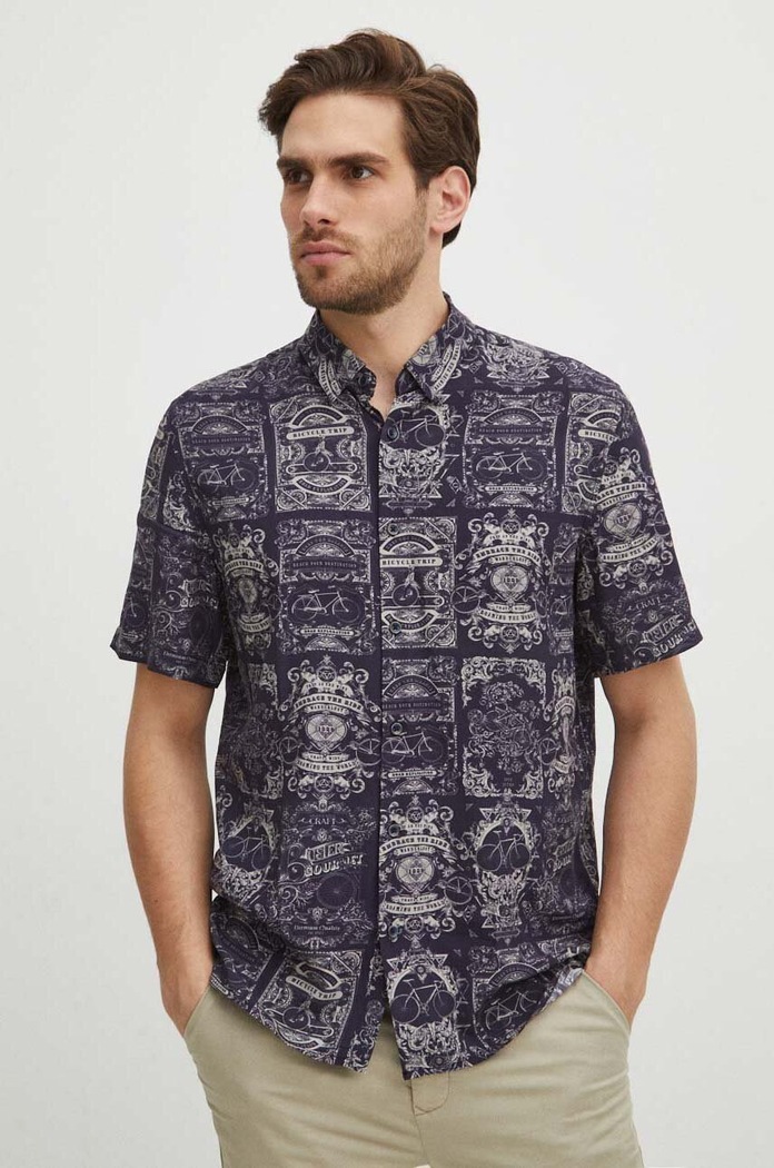 Koszula męska z wiskozy z kołnierzykiem klasycznym kolor multicolor casual multicolor RS24-KKM600