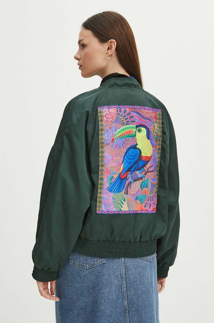 Kurtka bomber damski z kolekcji Jane Tattersfield x Medicine kolor zielony zielony RS24-KUD850