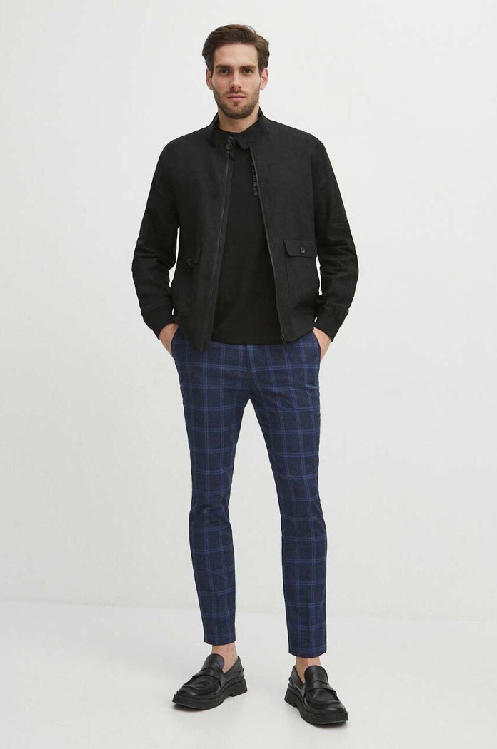 Kurtka męska typu harrington z domieszką lnu kolor czarny RS24-KUM614 czarny RS24