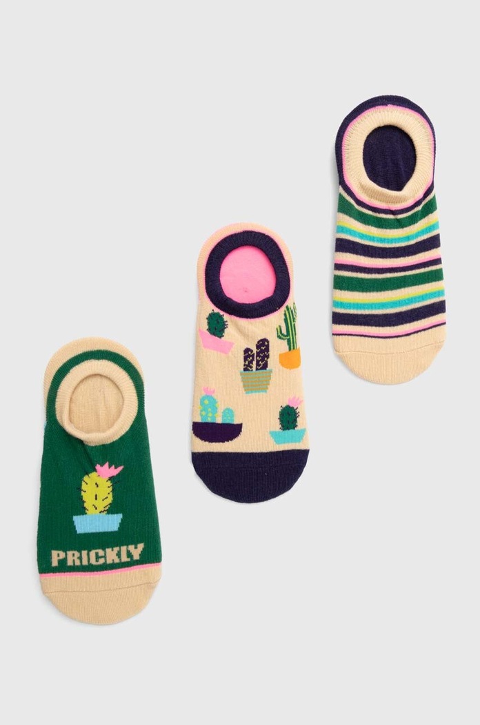 Skarpetki z bawełną damskie w kaktusy (3-pack) kolor multicolor skarpetki krótkie multicolor RS24-LGD803