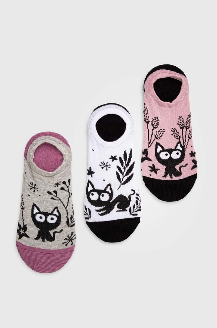 Skarpetki bawełniane damskie w koty (3-pack) kolor multicolor skarpetki krótkie multicolor RS24.LGD809