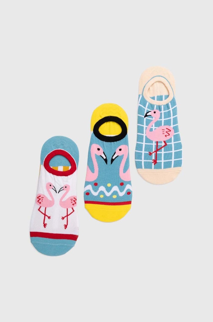 Skarpetki bawełniane damskie w flamingi (3-pack) kolor multicolor skarpetki krótkie multicolor RS24.LGDA01