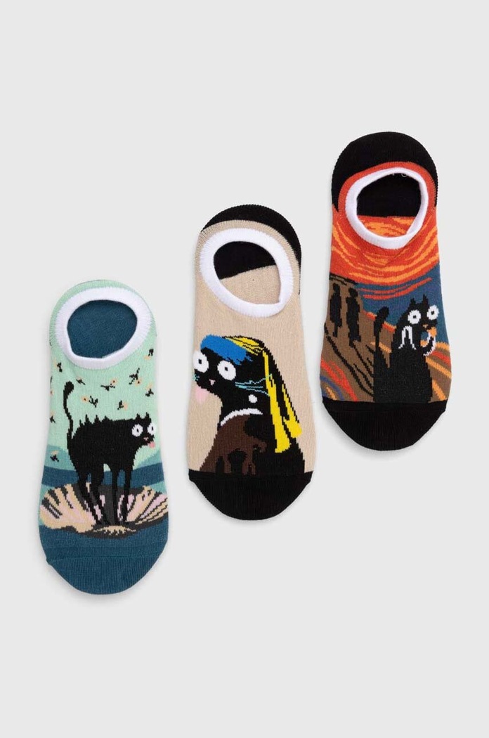 Skarpetki z bawełną damskie w koty (3-pack) kolor multicolor skarpetki krótkie multicolor RS24-LGDB04