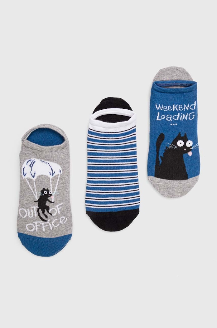 Skarpetki bawełniane męskie w koty (3-pack) kolor multicolor skarpetki krótkie multicolor RS24.LGM903