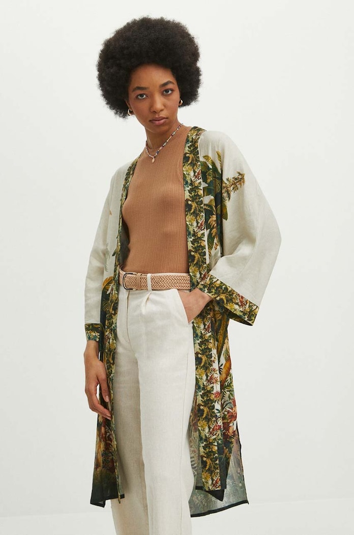 Kimono damskie z lnem wzorzyste kolor multicolor tkanina multicolor RS24.NDD700