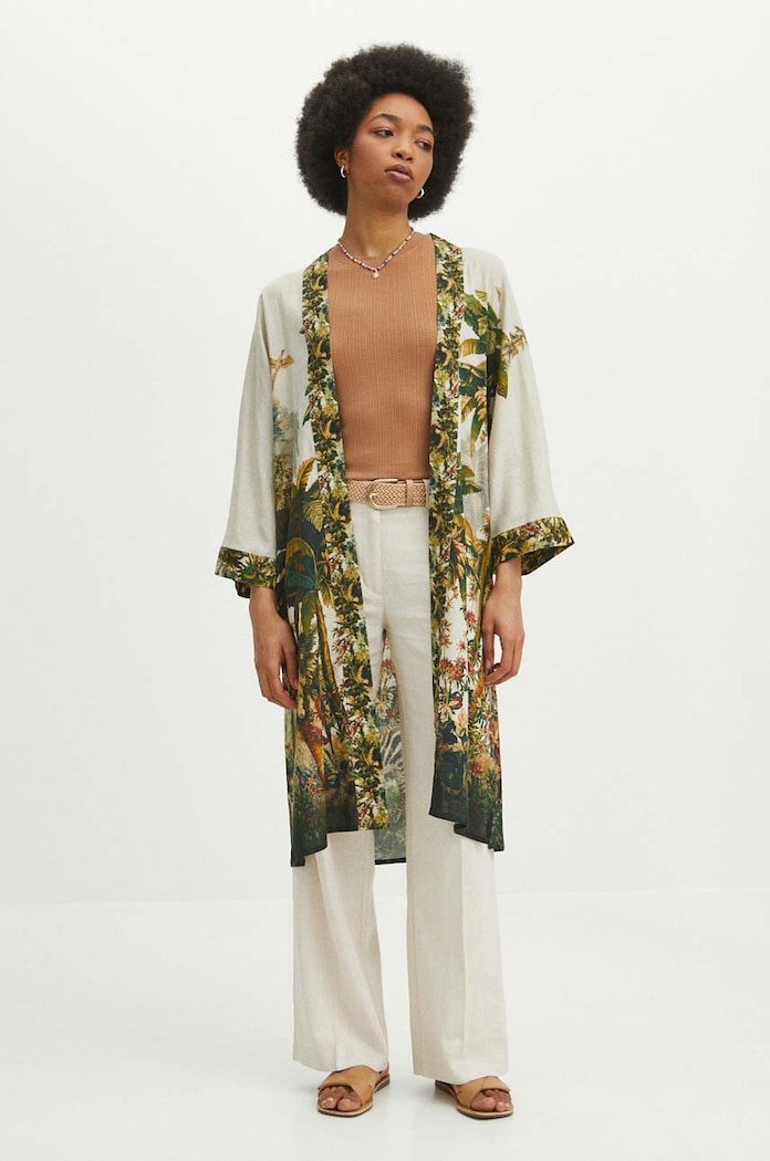 Kimono damskie z lnem wzorzyste kolor multicolor RS24.NDD700 multicolor RS24