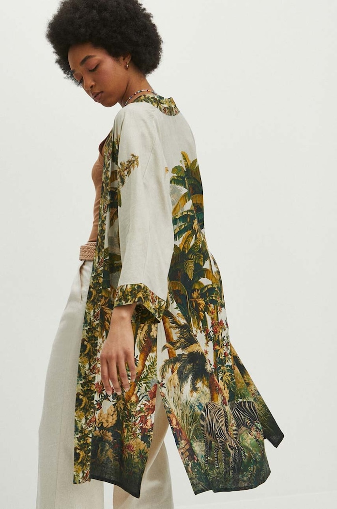 Odzież Kimono damskie z lnem wzorzyste kolor multicolor RS24.NDD700 multicolor