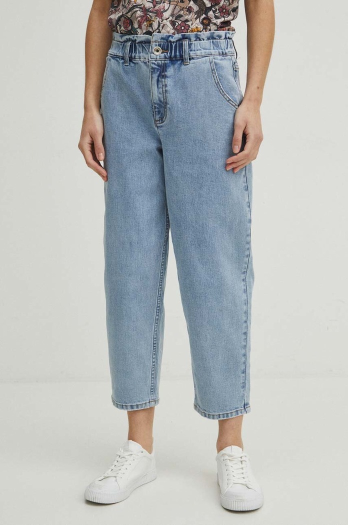 Jeansy damskie slouchy z efektem sprania kolor niebieski niebieski RS24.SJD405