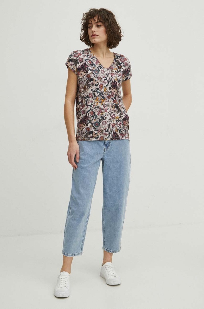 Jeansy damskie slouchy z efektem sprania kolor niebieski RS24.SJD405 niebieski RS24