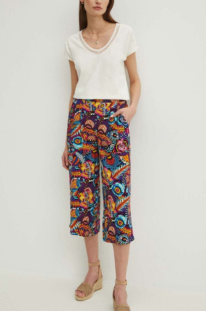 Spodnie damskie culottes wide leg wzorzyste kolor multicolor RS24.SPD091 multicolor RS24