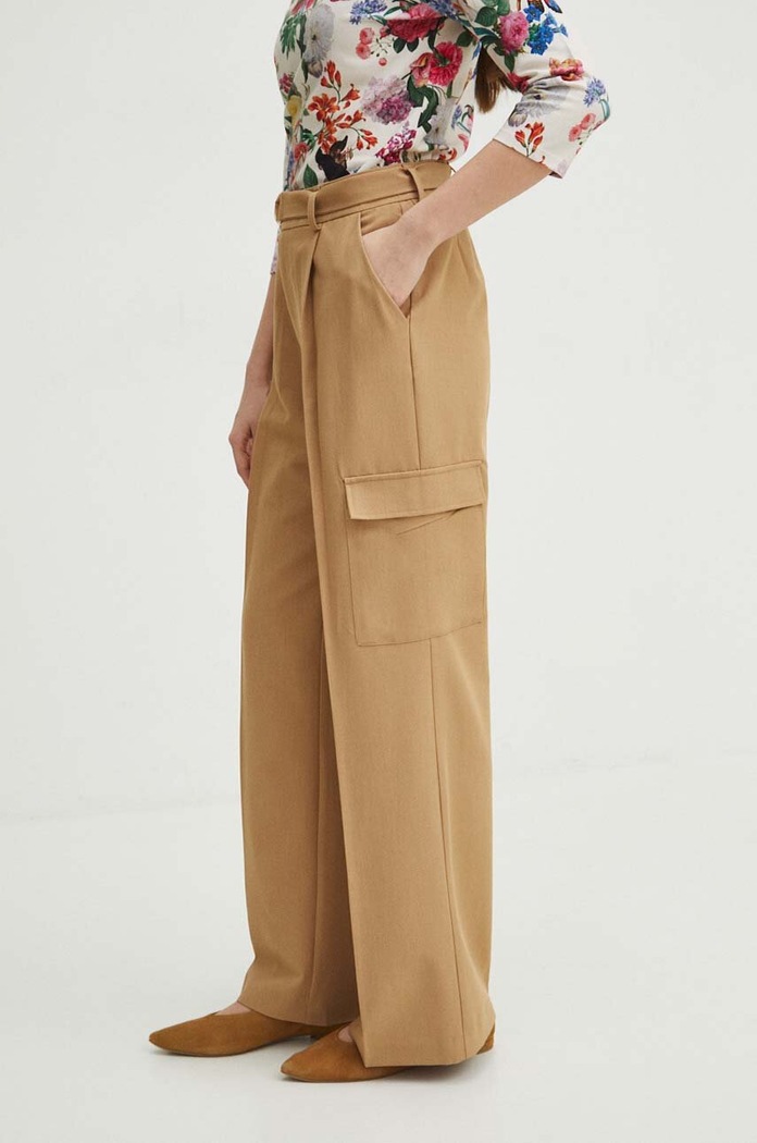 Nohavice dámske wide leg béžová farba s elastanom béžová RS24.SPD302