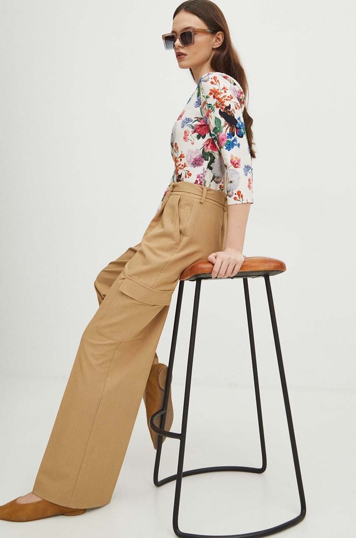 Nohavice dámske wide leg béžová farba RS24.SPD302 béžová RS24