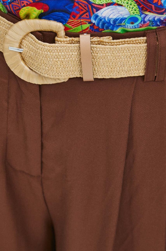 Spodnie damskie z paskiem culottes gładkie kolor brązowy brązowy RS24.SPD800