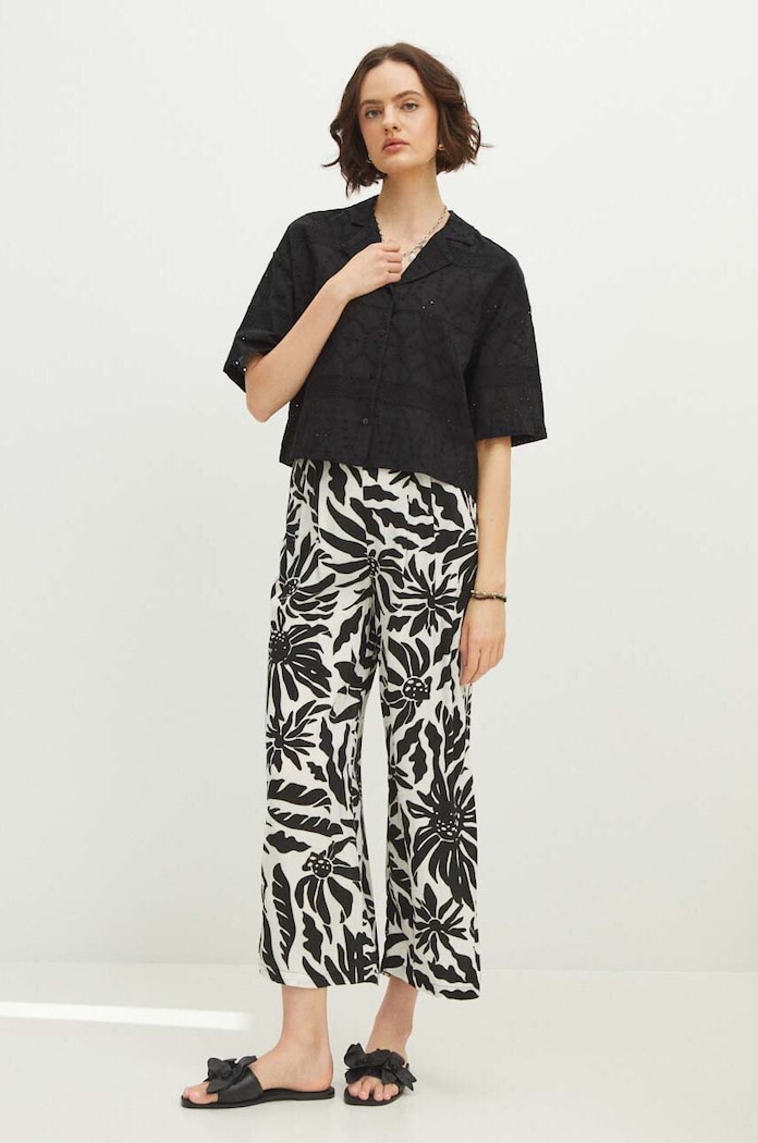 Spodnie damskie culottes wzorzyste kolor biały RS24-SPDA04 biały RS24