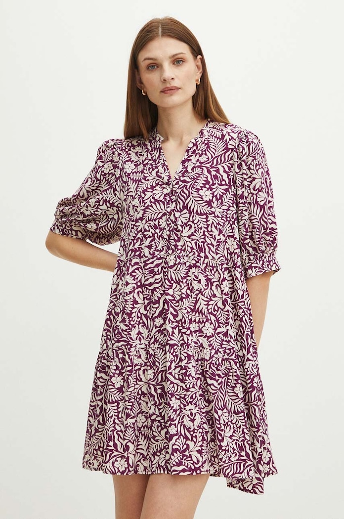 Sukienka damska mini oversize wzorzysta kolor różowy RS24.SUD094 różowy RS24