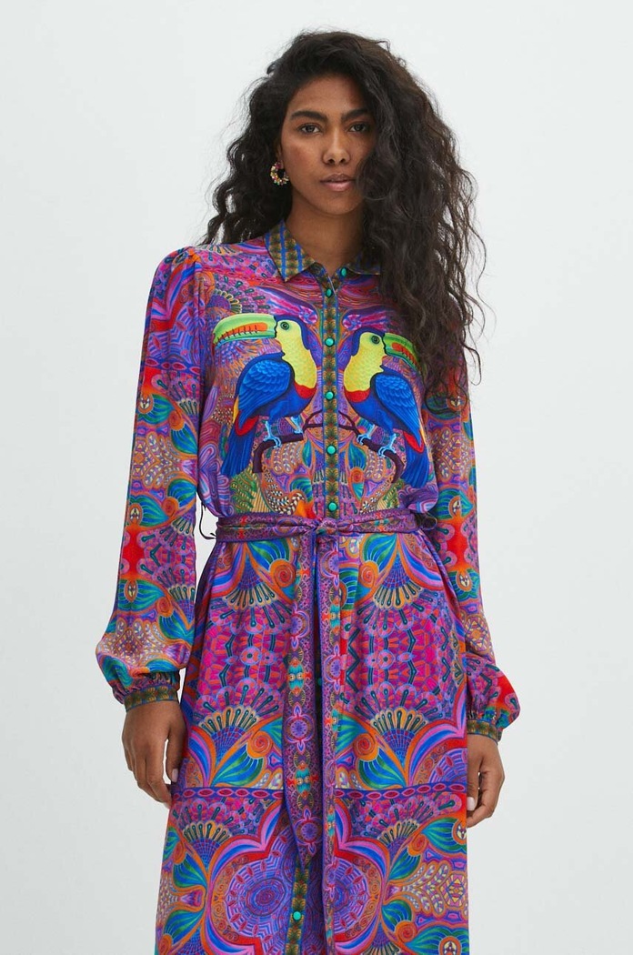 Odzież Sukienka z paskiem midi z kolekcji Jane Tattersfield x Medicine kolor multicolor RS24.SUD853 multicolor