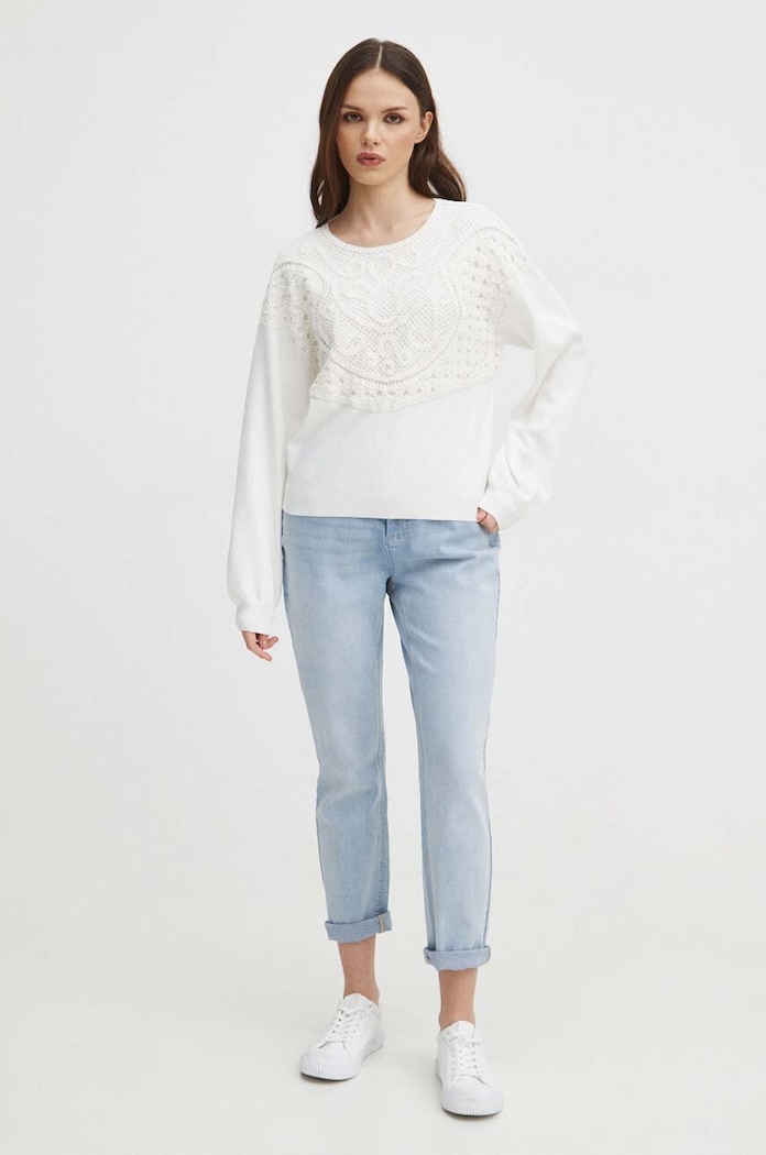 Sweter damski z aplikacją kolor beżowy RS24.SWD300 beżowy RS24