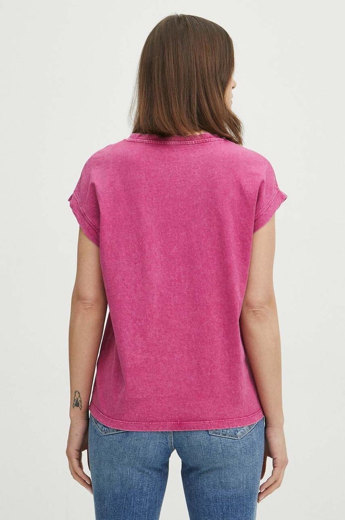 Odzież T-shirt bawełniany damski z efektem sprania kolor różowy RS24-TSD062 różowy