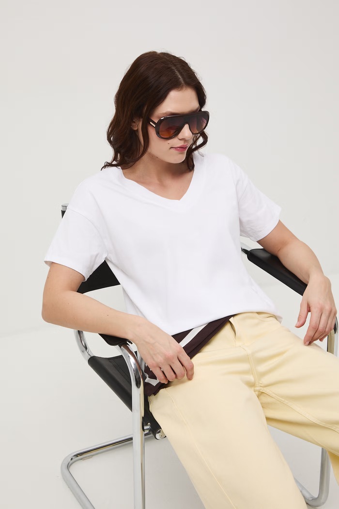 T-shirt damski bawełniany gładkie biały RS24-TSD074