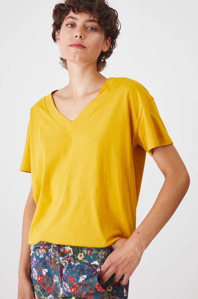 T-shirt damski bawełniany gładkie żółty RS24-TSD074