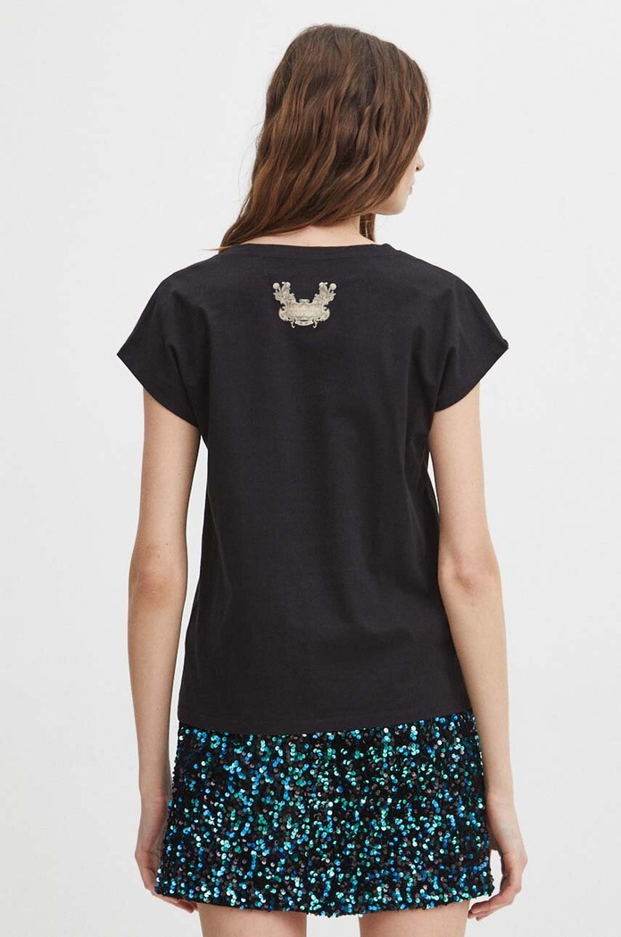 T-shirt bawełniany damski z kolekcji Zodiak - Rak kolor czarny czarny RS24.TSD153