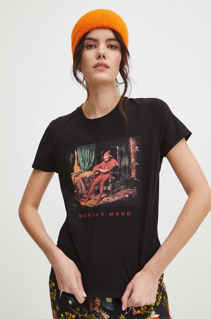 T-shirt bawełniany damski z domieszką elastanu z kolekcji Eviva L'arte kolor czarny RS24.TSD256 czarny RS24