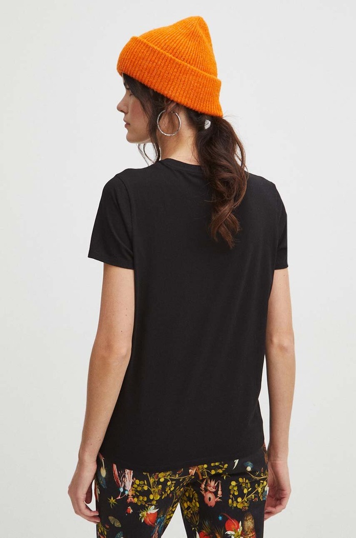 T-shirt bawełniany damski z domieszką elastanu z kolekcji Eviva L'arte kolor czarny RS24.TSD256 czarny