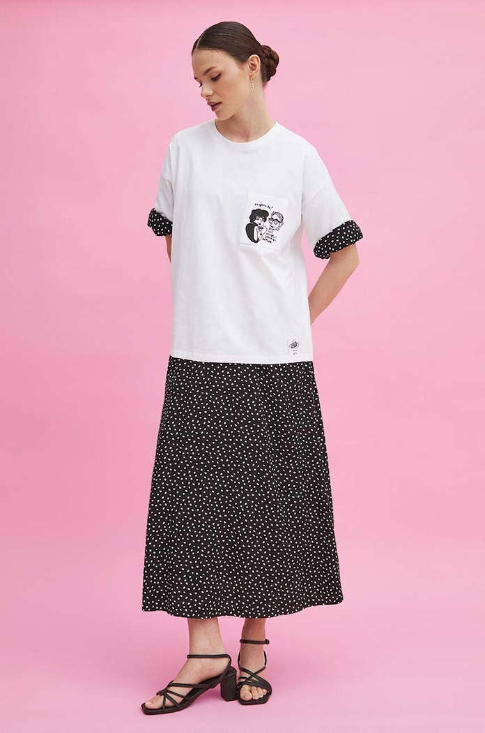T-shirt bawełniany damski z domieszką elastanu by Magda Danaj - Porysunki kolor biały RS24-TSD275 biały RS24